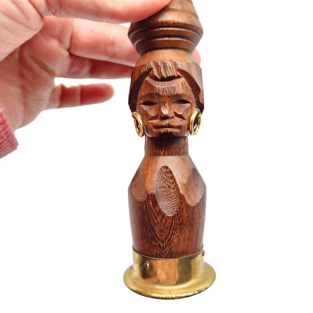 Vintage Wood Brass FIG Fist Sign Wine Corkscrew & Bottle Opener Hand Carved